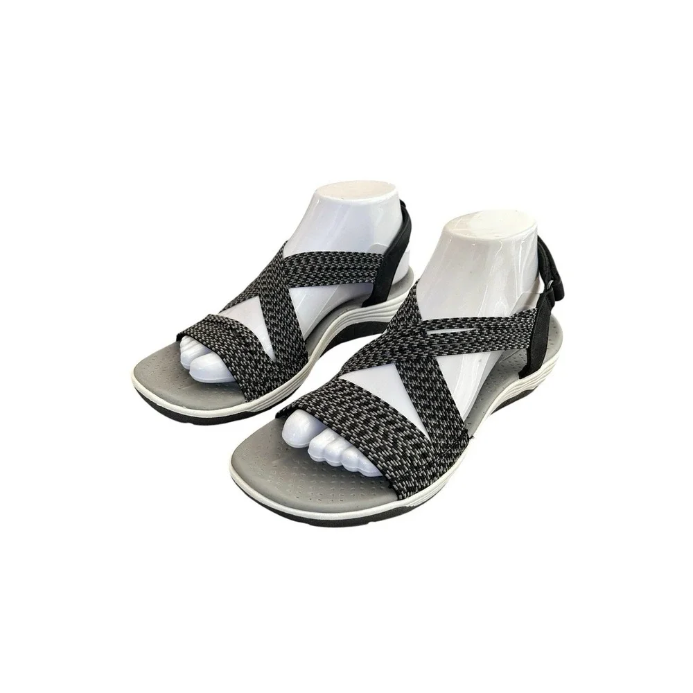 SKECHERS Reggae Cup Oh Snap Sport Sandal Women Size 8 Black Stretch Strappy